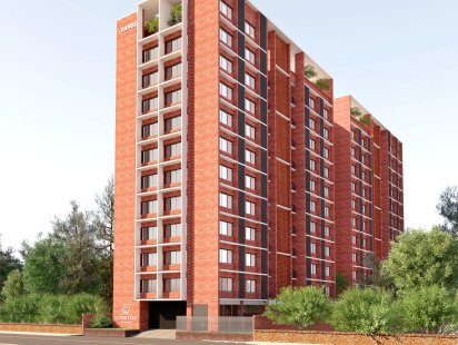 Glazed building façade, exterior view